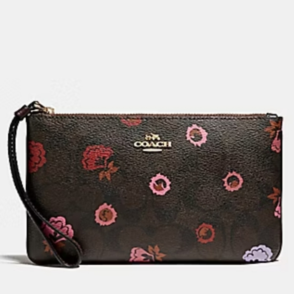 New Coach Large Wristlet in Primrose Floral Canvas 8"L x 4.75"H ... Fits Phone